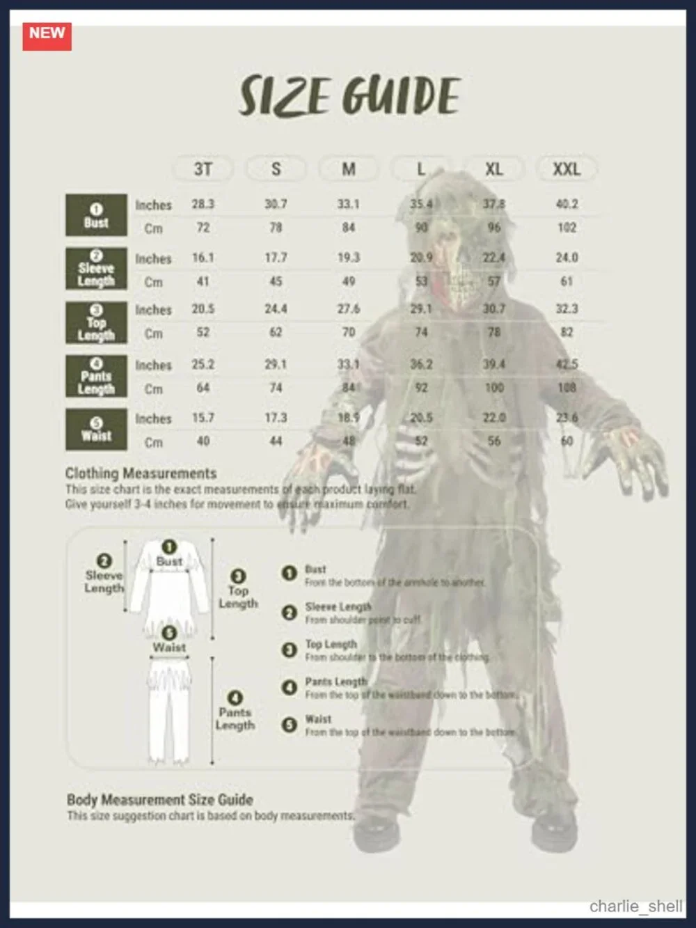 Kids Swamp Zombie Costume 4 Piece Skeleton Living Dead Halloween Role Play